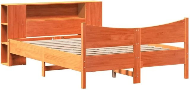 vidaXL Massivholzbett aus Kiefernholz in Braun mit Nachttischregalen und rustikalem Design, B/T/H: 140 x 200 x 146 cm - Bild 1