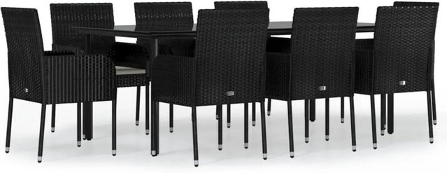 vidaXL 9-teilige Garten-Essgruppe aus Poly Rattan mit Kissen und Glastisch in Schwarz - Bild 1