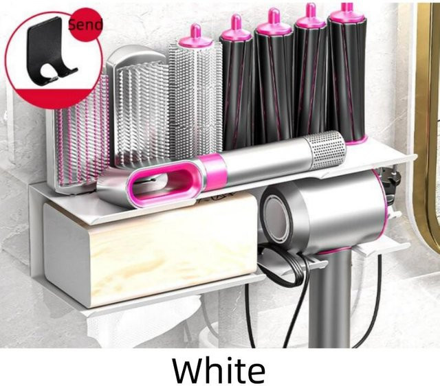Wandhängendes Organizer-Regal in Weiß für Dyson Haarstyler und Lockenstäbe als Badezimmerzubehör ohne Bohren - Bild 1