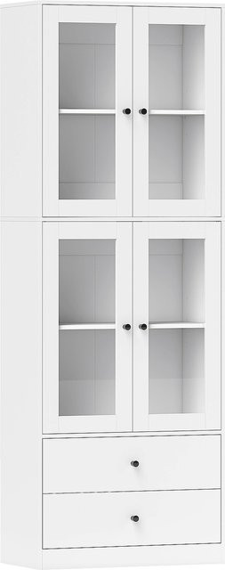 HOMCOM Küchenschrank als Hochschrank mit Glasfront, Schubladen und verstellbaren Einlegeböden, Weiß, B/T/H: 59 x 30 x 170 cm - Bild 1
