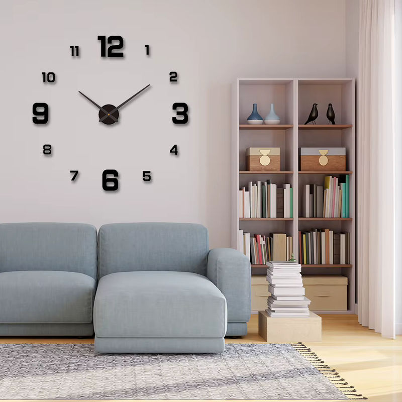 DECDEAL 3D-DIY-Wanduhr modern in Schwarz mit leuchtendem Zifferblatt und geräuschlosem Analog-Uhrwerk aus Kunststoff - Bild 4