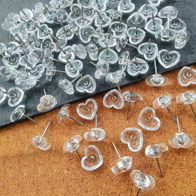 100 Stück transparente Liebesherz-Reißzwecken aus Kunststoff in Pfirsichoptik - Bild 1