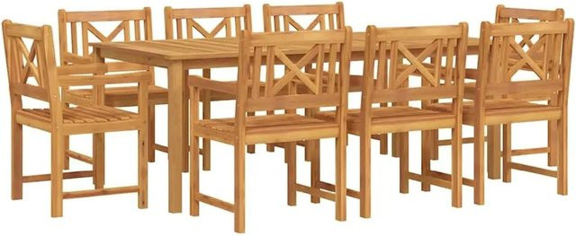 vidaXL Garten Essgruppe aus Massivholz Akazie in Braun, 9-teilig, rustikal - Bild 1