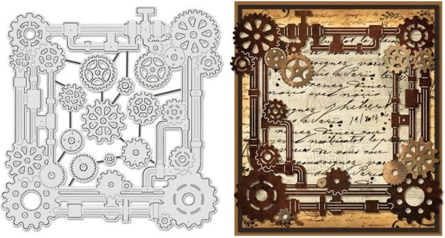 10 Stück Steampunk Stanzformen aus Metall in Silber für die Kartenherstellung mit Eckprägeschablonen und Rahmen-Vorlagen - Bild 1