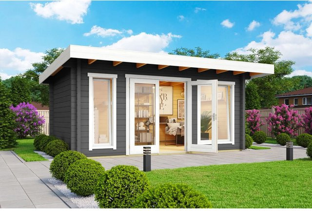 Lasita Blockbohlenhaus Dorset Gartenhaus mit Flachdach in Carbongrau lasiert B/H/T: 510 x 238,95 x 360 cm - Bild 1