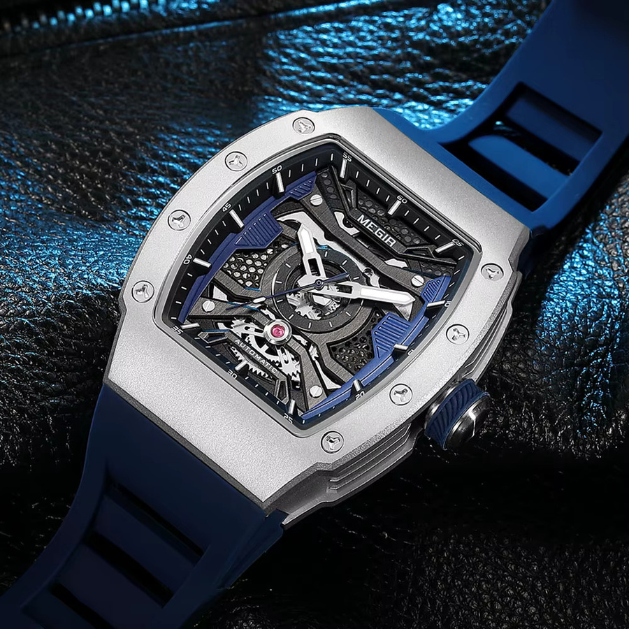 MEGIR Armbanduhr Automatik, Edelstahlgehäuse, Silikonarmband, Herren - Bild 2