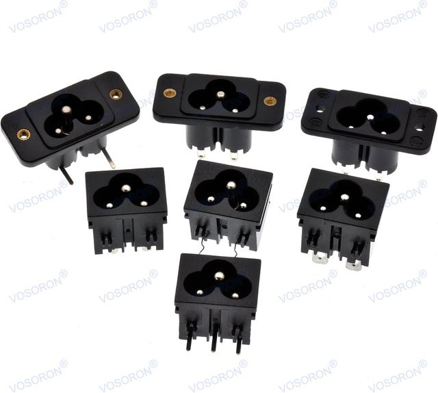 VOSORON IEC 60320 C6 3-poliger Stecker für Panelmontage, AC-Stromanschluss in Schwarz, 2,5A 250V Netzeingangsanschluss für Laptop-Adapter - Bild 1