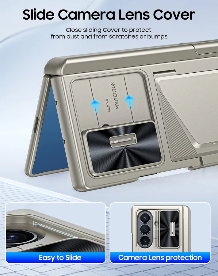 BANGZAO Handyhülle für Samsung Z Fold 7 mit RFID-Kartenhalter, Scharnierschutz, Kameraabdeckung und integriertem Ständer in Titan Grau - Bild 2