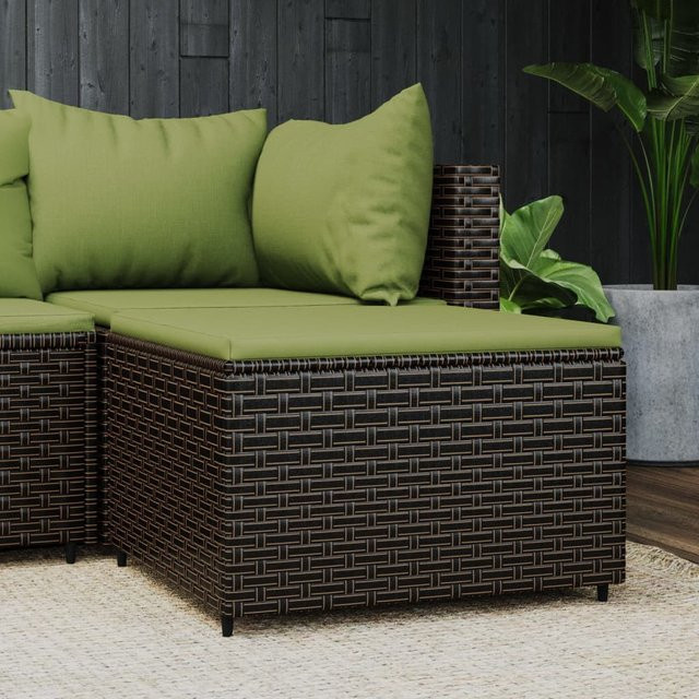 Vidaxl Garten-Fußhocker aus Polyrattan mit Kissen, Braun - Bild 1