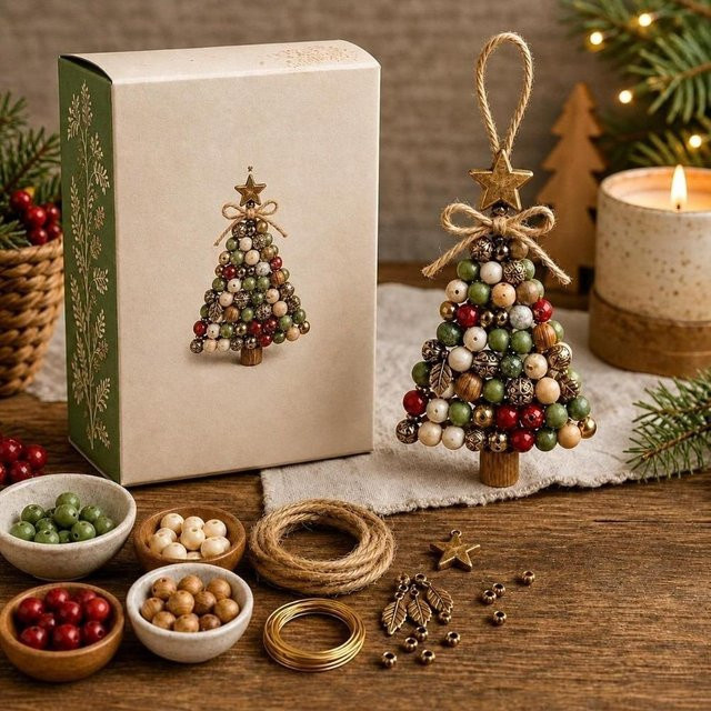 YWdingji DIY Weihnachtsbaumschmuck-Set mit Perlen zum Basteln in Rot, Grün, Gold, Weiß und Bunt - Bild 1