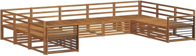 vidaXL Sofagarnitur aus Massivholz Akazie in Natur, 9-teiliges U-Form Sofa Set mit modernem Latten-Design und Armlehnen, braun - Bild 1
