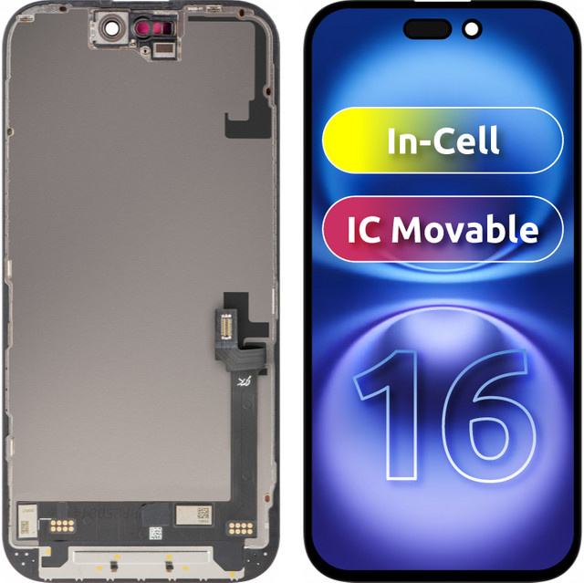 JK Display mit Touchscreen für Apple iPhone 16, LCD In-Cell IC Movable Version mit Rahmen, Schwarz - Bild 1