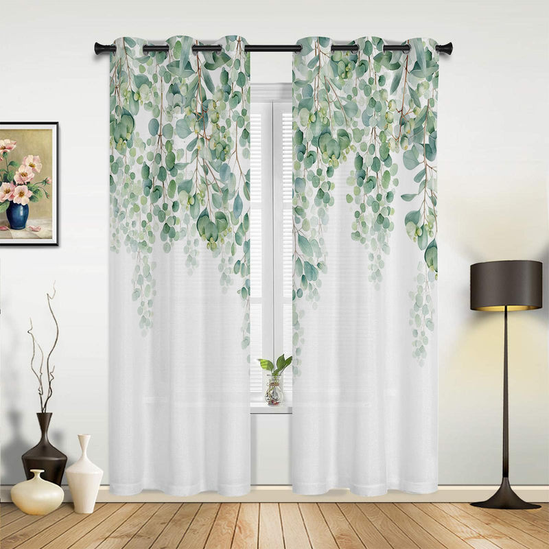 Super Six Aquarell Pflanzen Fenstervorhang mit grünem Blättermuster, Grau, Breite: 135 cm, Höhe: 60 cm - Bild 3