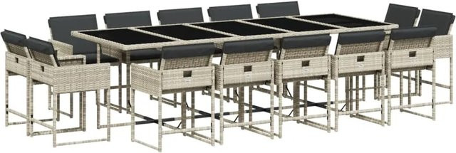vidaXL 15-teilige Garten-Essgruppe aus Poly-Rattan mit Kissen in Hellgrau und Anthrazit - Bild 1