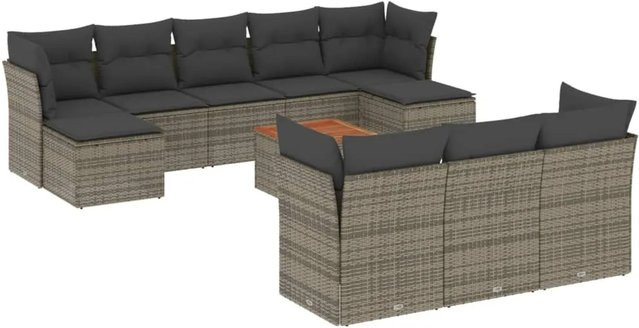 vidaXL 11-teilige Garten-Sofagarnitur in U-Form aus Polyrattan und Akazienholz mit Kissen in Grau - Bild 1
