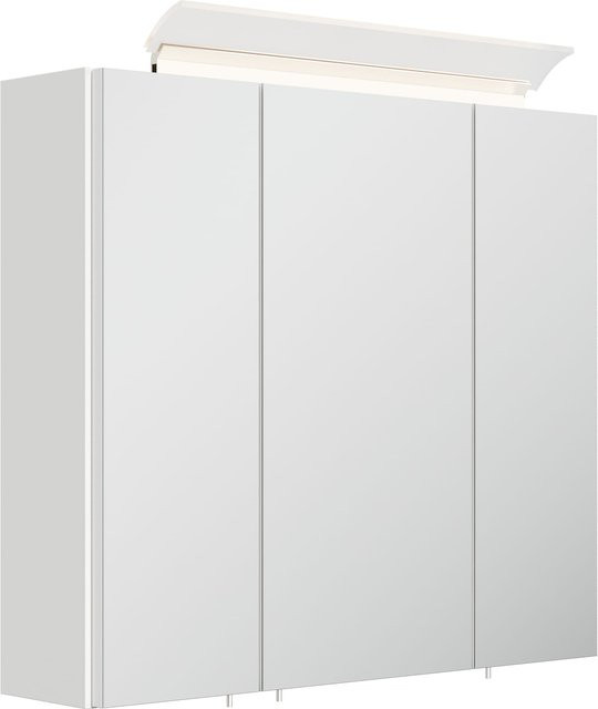 Posseik Spiegelschrank in Weiß Hochglanz mit LED-Beleuchtung und Glasböden, Breite: 70 cm - Bild 1