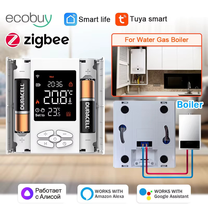 Tuya Zigbee Smart Thermostat in Weiß für Wasser- und Gasheizungen sowie Fußbodenheizungen mit App-Steuerung und Kompatibilität für Alexa und Google Home Assistent - Bild 2
