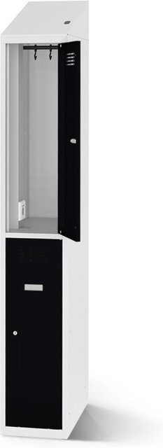rotstahl Garderobenspind mit 2 Türen und Ladefunktion, schwarz und lichtgrau, B: 30 cm, H: 200 cm - Bild 1