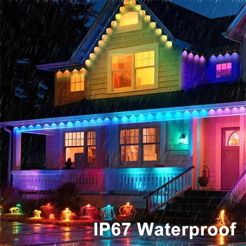 LINYILIGHT WIFI Smart Eaves LED Lichterkette RGBIC Outdoor mit App-Steuerung, Fernbedienung und Sprachsteuerung, Wasserdicht, Multicolor - Bild 5