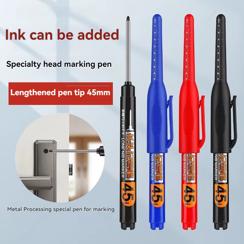 Set aus 5 oder 10 wasserdichten Markierungsstiften mit 45 mm Spitze, schnell trocknende Tinte für Holzbearbeitung, Schwarz, Rot, Blau - Bild 3