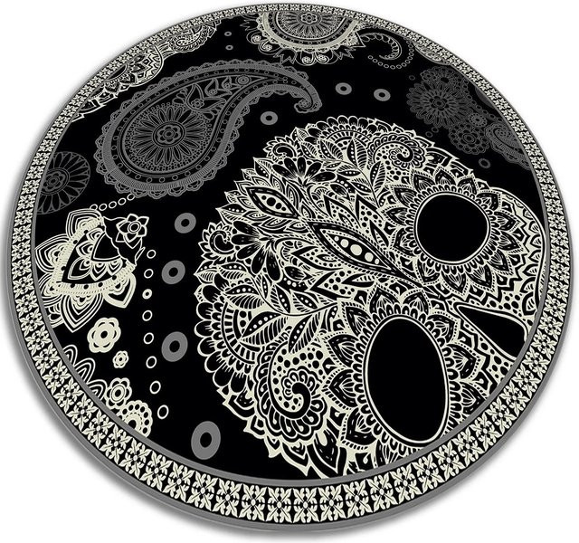 Tulup Rundteppich Schädel aus Vinyl in Schwarz, Durchmesser: 90 cm - Bild 1