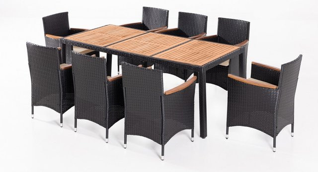 17-teilige Garten-Sitzgruppe Hardin aus Polyrattan und Akazienholz in Schwarz mit Tisch und Polsterauflagen - Bild 1