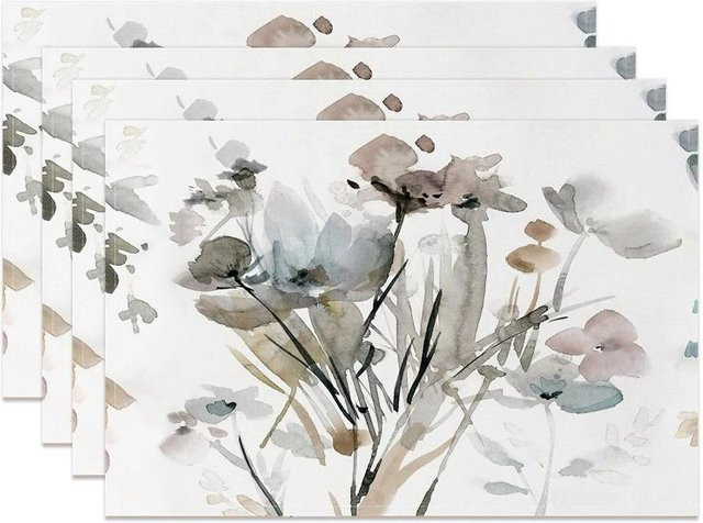 Lodestar Tischsets aus Leinen mit floralem Gänseblümchen und Rosen Design, rutschfest, Mehrfarbig, B/T: 42 x 32 cm, 6er Set - Bild 1