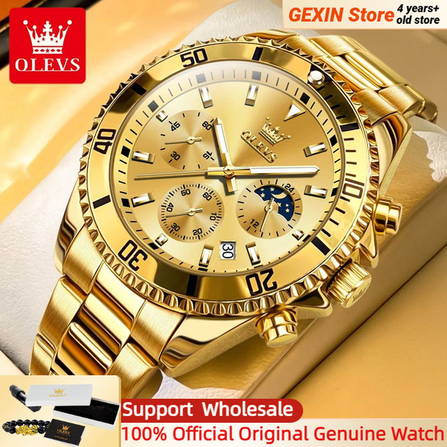 OLEVS Chronograph, Edelstahl, Gold, 42,5 mm, Herren - Bild 1