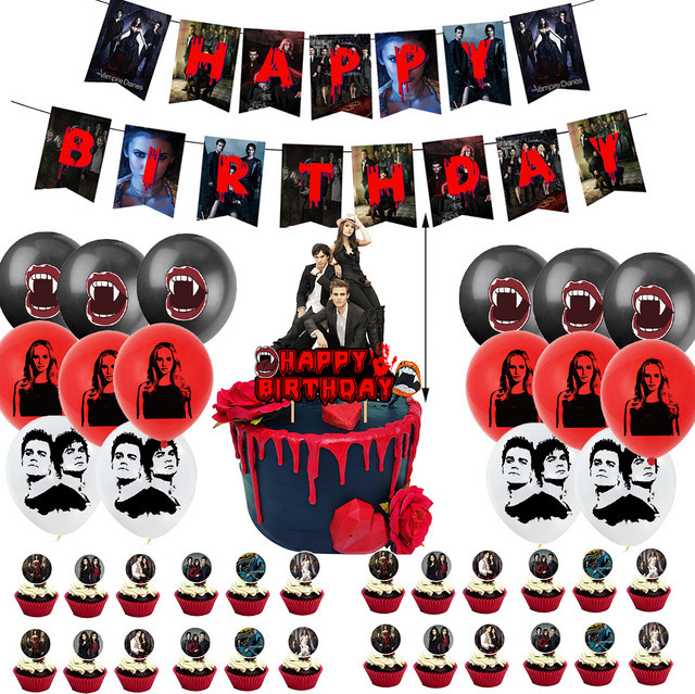 Potdemiel The Vampires Diaries Geburtstagsparty Zubehör Set mit Banner, Zahlen, Ballons und Hintergrund-Dekoration - Bild 1