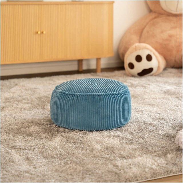 Sitzsack Hocker CALM in Blau mit Cord- und Samtstruktur, Durchmesser: 42 cm - Bild 1