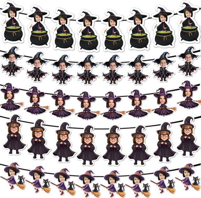 WEIGAO Personalisierte Halloween Girlande mit Hexe Gesicht aus Papier als Party Dekoration - Bild 1