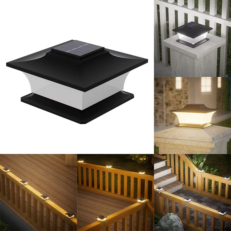 SHENZHITECH Solarbetriebene LED Säulenleuchte in Schwarz für Garten und Terrasse mit Dämmerungssensor und warmweißem Licht - Bild 4
