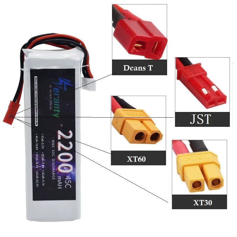 2 Stück TERANTY Li-Ion Akku Pack 2200 mAh mit XT60 oder Deans T Anschluss für RC Drohnen und Modellautos - Bild 2