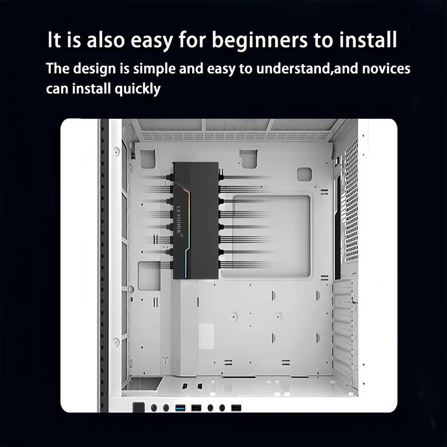 AuyiHomu Dualer 10-Port 4-Pin PWM 5V 3-Pin ARGB Lüfter-Hub mit Fernbedienung für PC-Gehäusekühlung in Schwarz - Bild 5