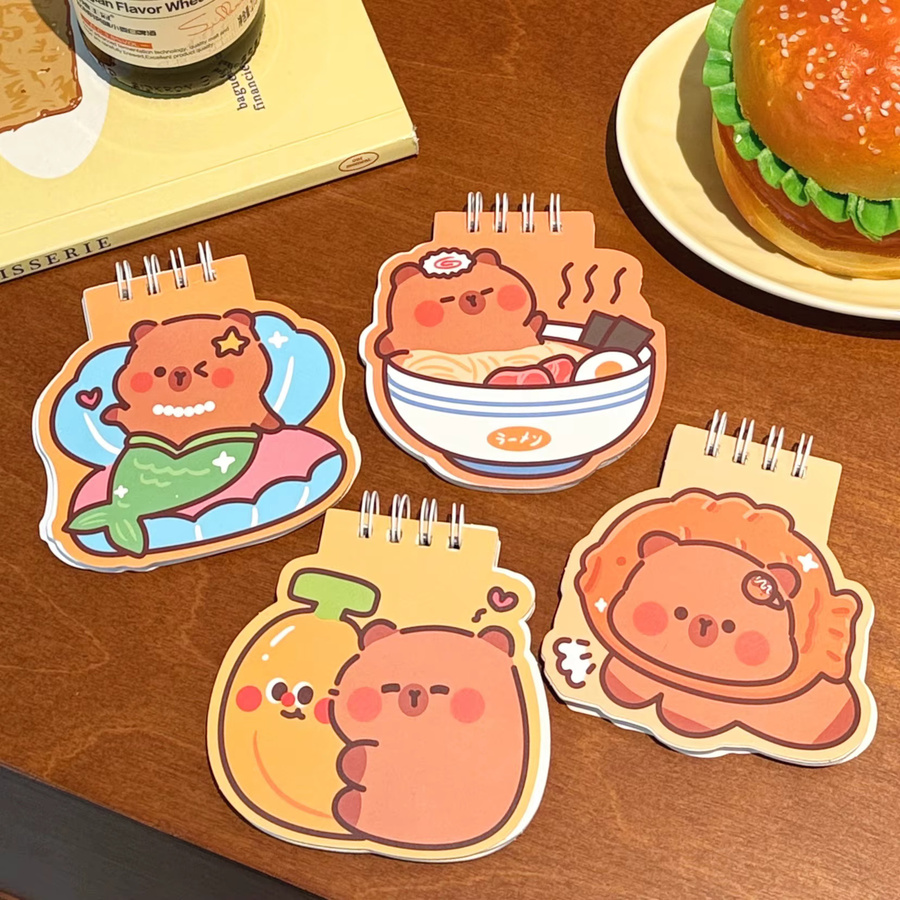 4er-Set Cartoon Capybara Notizbücher mit Softcover, 200 Blatt pro Buch, mehrfarbig, unregelmäßige Form für Studenten - Bild 4