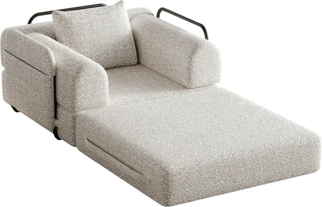 PXloue Schlafsofa 2 in 1 mit Bettfunktion und Stauraum aus Chenille und Metallrahmen in Khaki - Bild 1