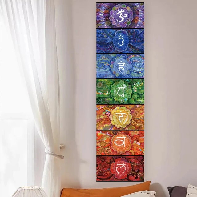 VIKAMA Seven Spectrum Energy Mandala Wandteppich, Mehrfarbig, Rechteckig, B/H: 160 x 50 cm - Bild 1