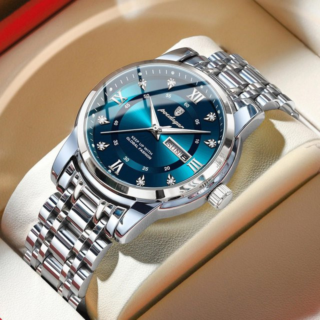 POEDAGAR Armbanduhr, Quarz, Edelstahl, Blau, Silber, Herren - Bild 1