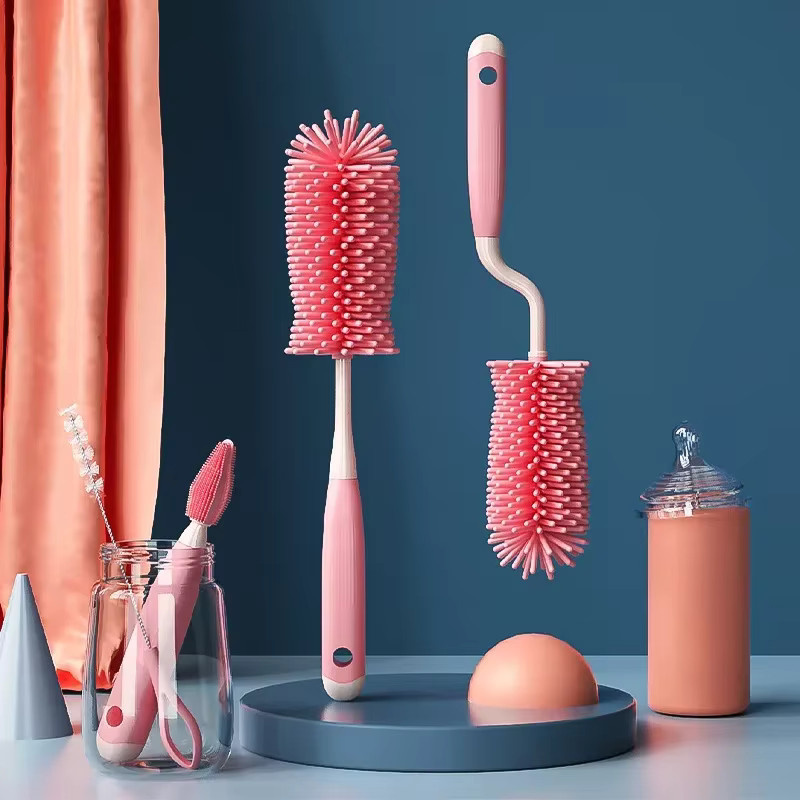 3-in-1 Silikon-Säuglings-Reinigungsset für Schnuller, Becher, Flaschen und Strohhalme in Pink und Multicolour - Bild 4