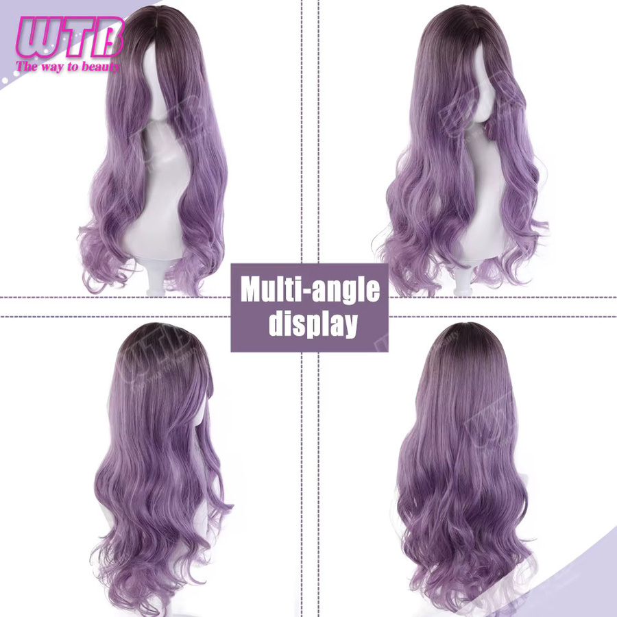 WTB Gradient Purple Synthetic Lolita Perücke, lange lockige Perücke mit Pony, Damen - Bild 5