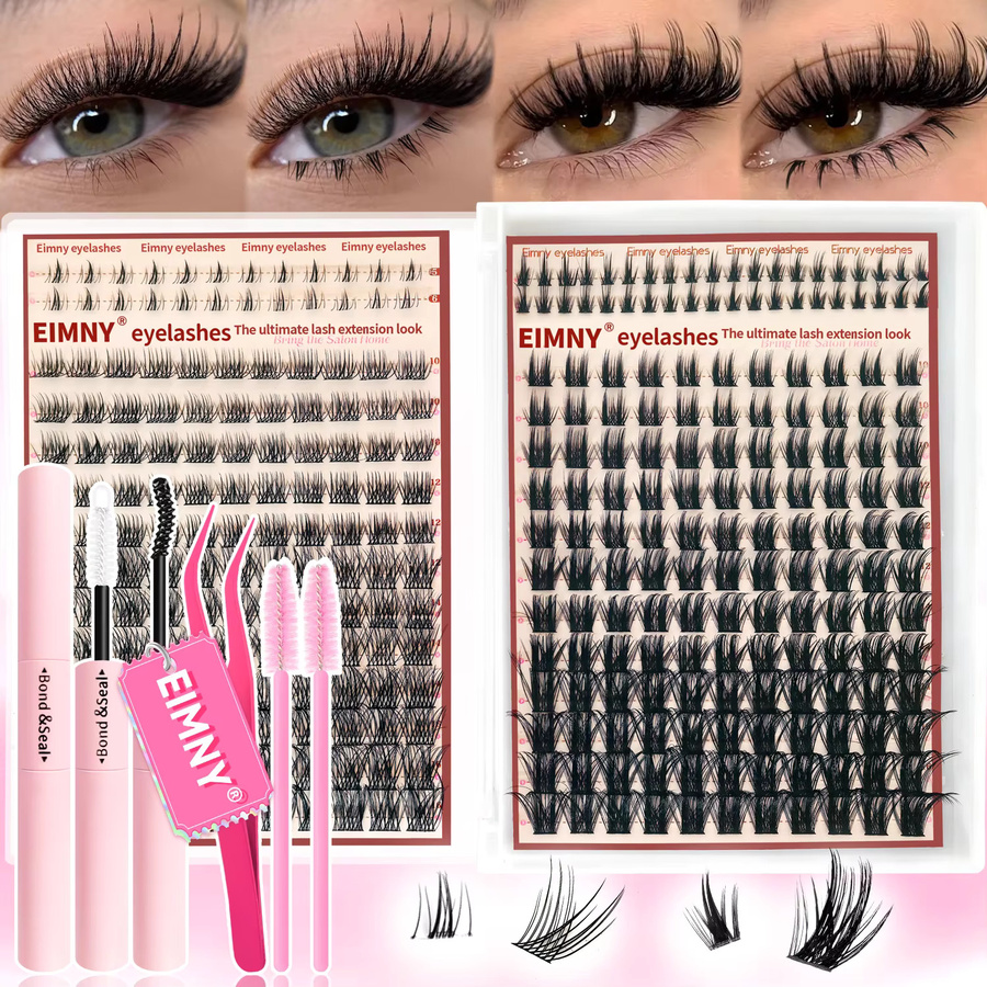 EIMNY Falsche-Wimpern-Set mit Wimpernkleber, Pinzette & Bürsten - Bild 2