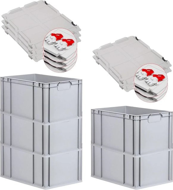 PROREGAL Spar Set 5x Eurobox Nextgen Economy mit Scharnierdeckel und roten Schiebeschnappverschlüssen, Grau/Rot, H x B x T: 32 x 40 x 60 cm - Bild 1