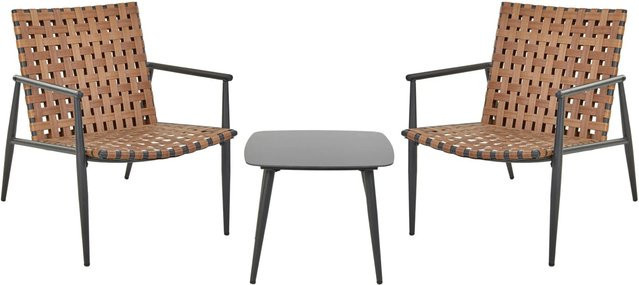 Beliani Bistro Set ZIRIA aus PE-Rattan und Stahl in Braun und Schwarz mit Sicherheitsglas für den Außenbereich, Tisch und Stühle, B/T/H: 75 x 76 x 76 cm - Bild 1