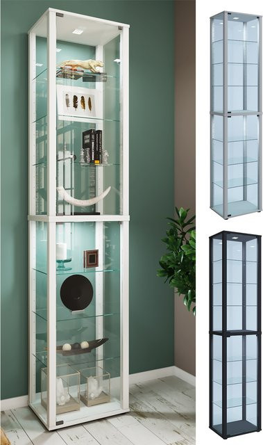 VCM Glasvitrine Kavisa XL stehend mit ESG-Sicherheitsglas und Holzstruktur-Nachbildung, transparent, H x B x T: 227 x 50 x 38 cm - Bild 1