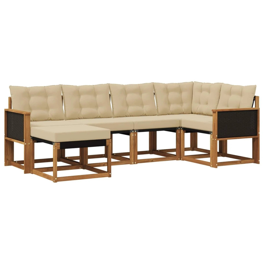 vidaXL Outdoor-Sofagarnitur L-Form aus Akazienholz mit Textilene und Kissen in Natur-Beige - Bild 2