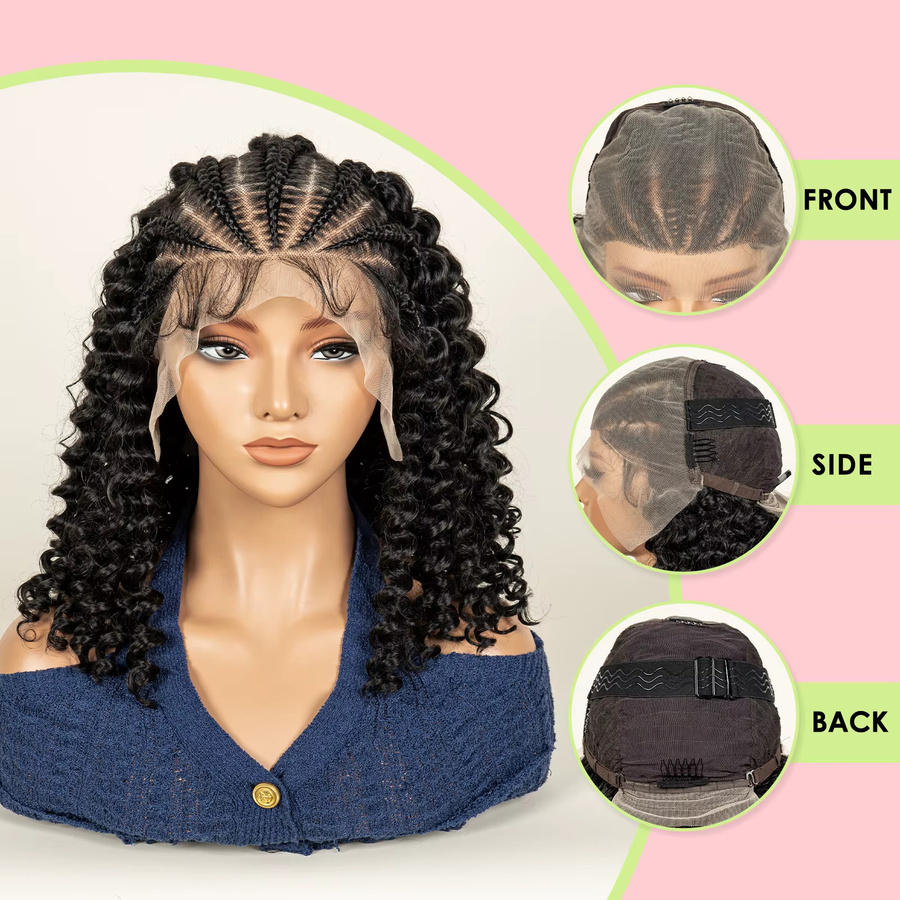 Utimate Deep Wave Kunsthaarperücke, Cornrow geflochtene Lockenperücke, 16 Zoll, Damen - Bild 3