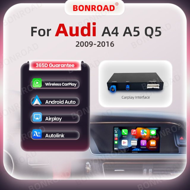 Bonroad Kabelloser CarPlay und Android Auto Interface Adapter für Audi A4 B8, A5 und Q5 (2014-2018) mit Bluetooth und GPS in Schwarz - Bild 1
