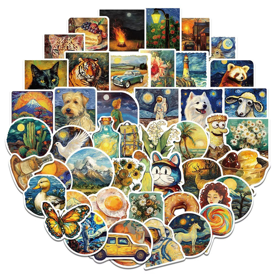 50-teiliges Set Kunstaufkleber im Van-Gogh-Stil, bunte Ölgemälde-Dekorationsaufkleber aus Papier von YourLife Store - Bild 2
