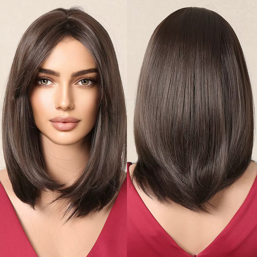 EASIHAIR Perücke, Ombre, braun schwarz, kurz geschichtet, mit Pony, Damen - Bild 5
