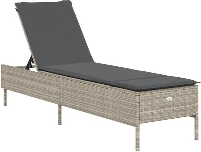 vidaXL Sonnenliege aus PE-Rattan mit Auflage in Hellgrau und pulverbeschichtetem Stahlgestell - Bild 1